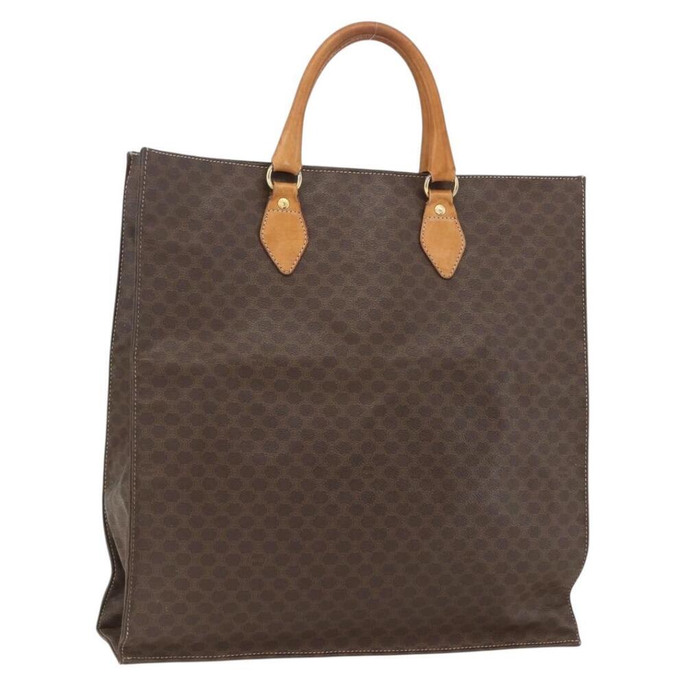 CELINE Macadam Canvas Hand Bag PVC Leather Brown Gold Auth gh1448 - Picture 1 of 16